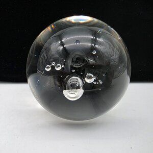 Murano Style Glass Controlled Bubbles Paperweight Orb Decor 2.75" Clear